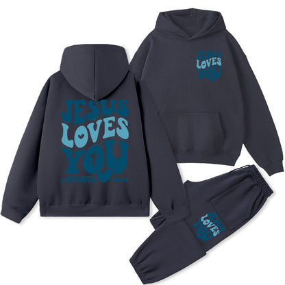 Jesus Loves You Christian Fleece Hoodie Set