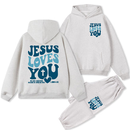 Jesus Loves You Christian Fleece Hoodie Set