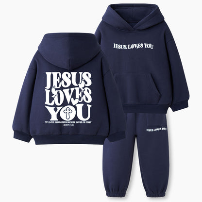 Jesus Loves You Christian Kid Fleece Hoodie Set
