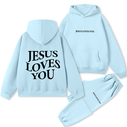 Jesus Loves You Christian Premium Fleece Hoodie Set