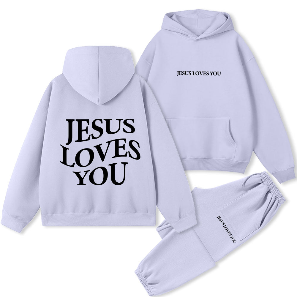 Jesus Loves You Christian Premium Fleece Hoodie Set