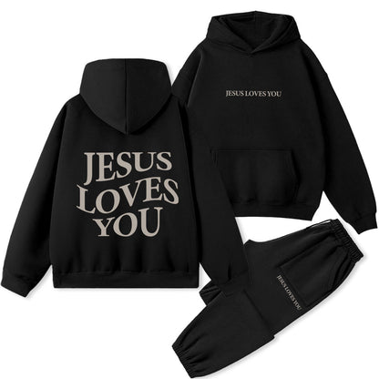 Jesus Loves You Christian Premium Fleece Hoodie Set