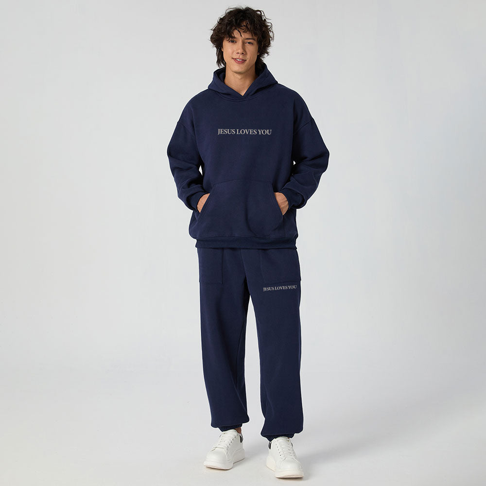 Jesus Loves You Christian Premium Fleece Hoodie Set