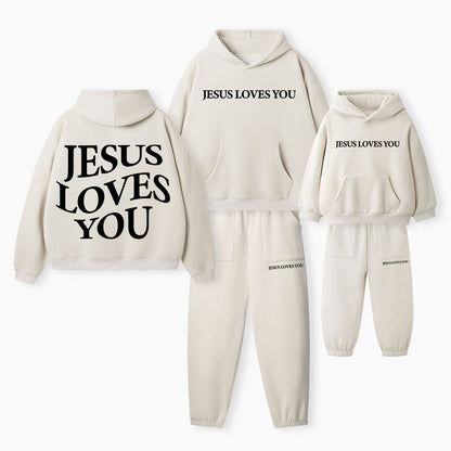 Jesus Loves You Christian Premium Matching Fleece Hoodie Set