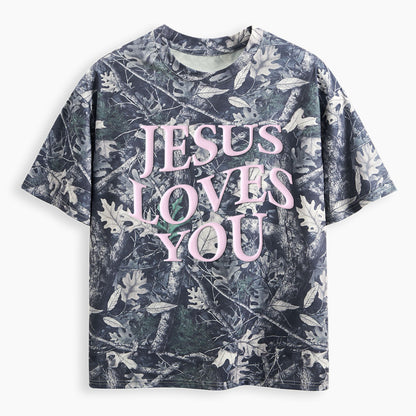 Jesus Loves You Christian Puff Printed Camo T-Shirt