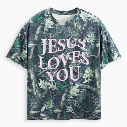 Jesus Loves You Christian Puff Printed Camo T-Shirt
