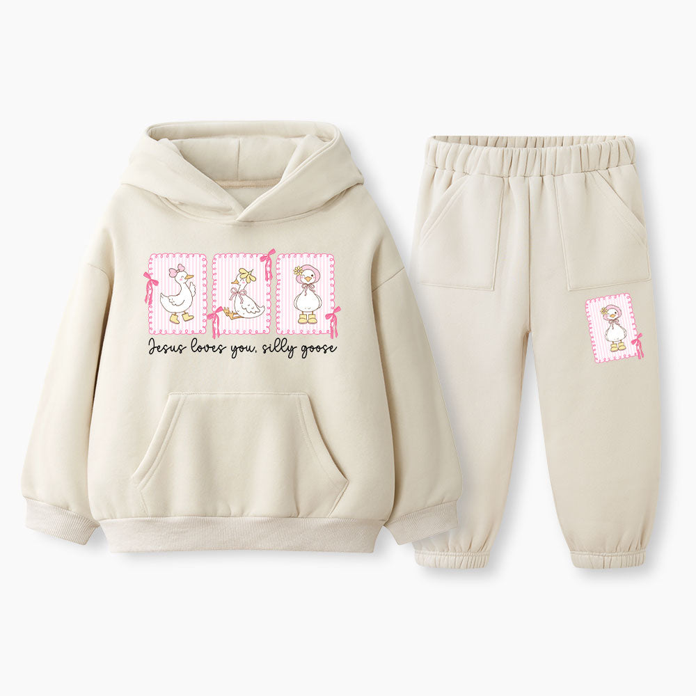 Jesus Loves You Silly Goose Christian Kid Fleece Hoodie Set