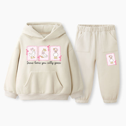 Jesus Loves You Silly Goose Christian Kid Fleece Hoodie Set