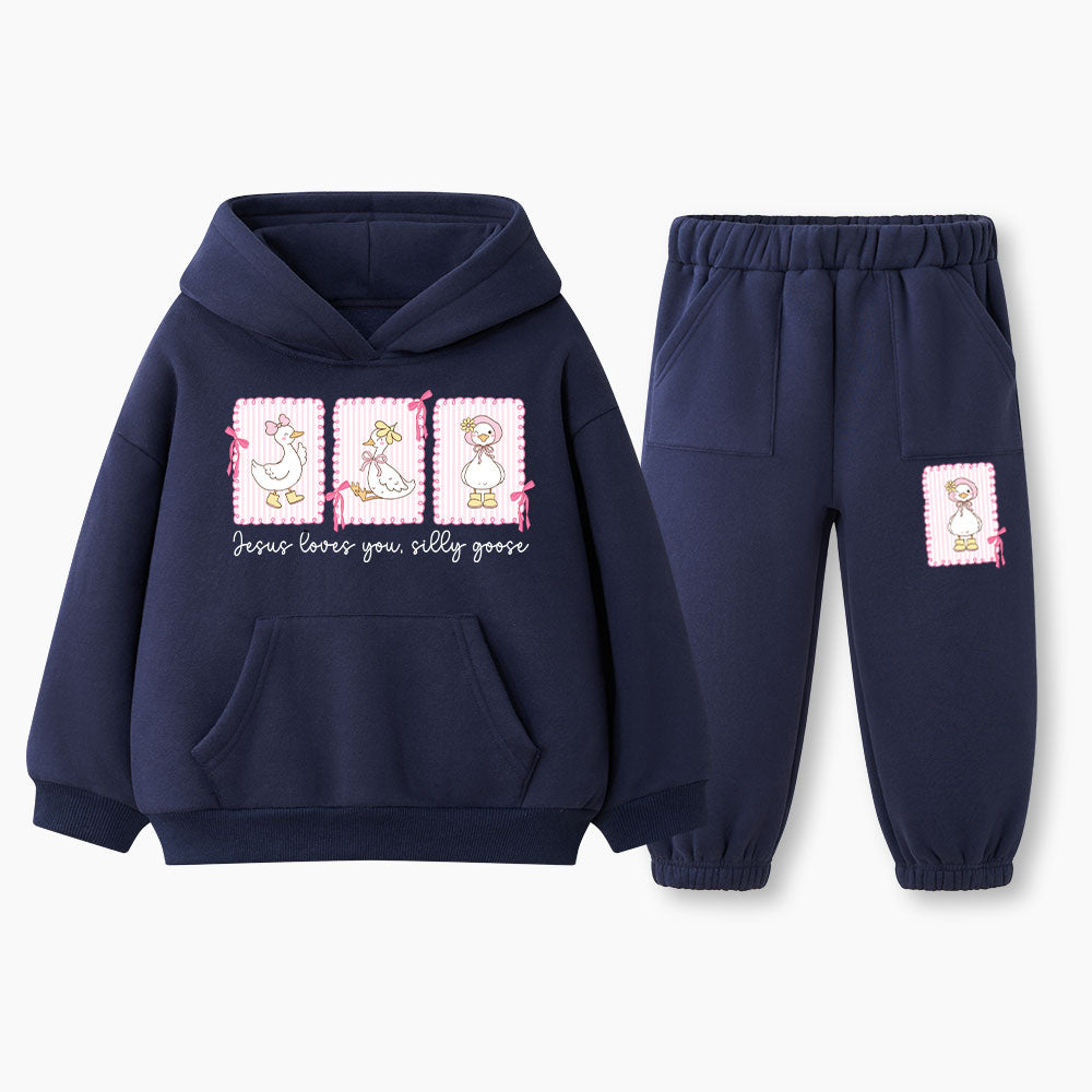 Jesus Loves You Silly Goose Christian Kid Fleece Hoodie Set