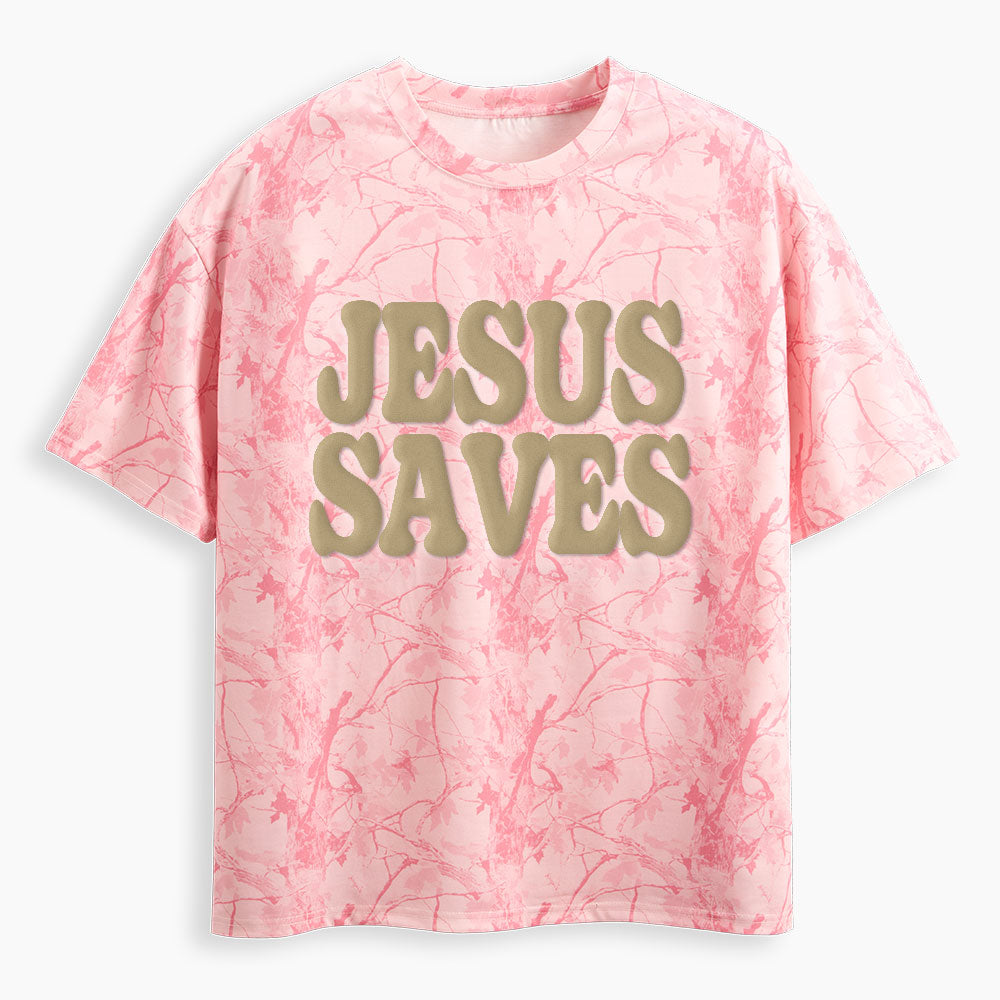 Jesus Saves Christian Puff Printed Camo T-Shirt
