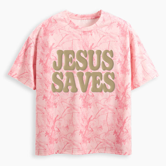 Jesus Saves Christian Puff Printed Camo T-Shirt