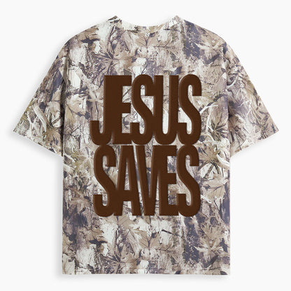 Jesus Saves Christian Puff Printed Camo T-Shirt
