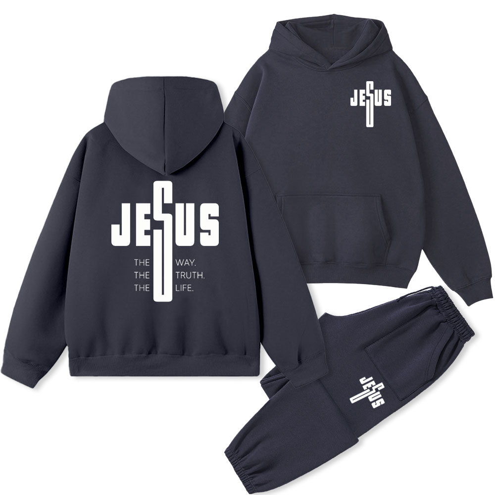 Jesus The Way The Truth Christian Fleece Hoodie Set