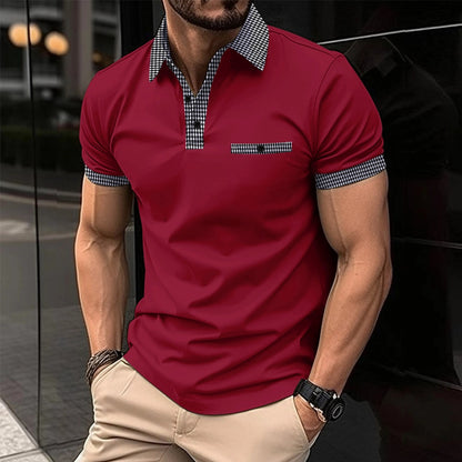 Men's Button Color Block Polo Shirt