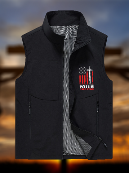 Faith Over Fear Flag Jesus God Christian Outdoor Quick-dry Vest