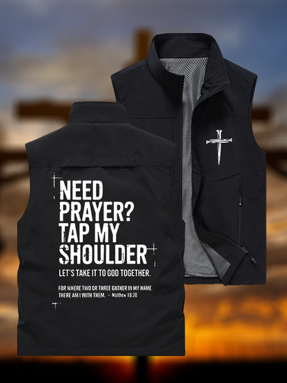 Need Prayer Tap My Shoulder  Jesus God Christian Outdoor Quick-dry Vest