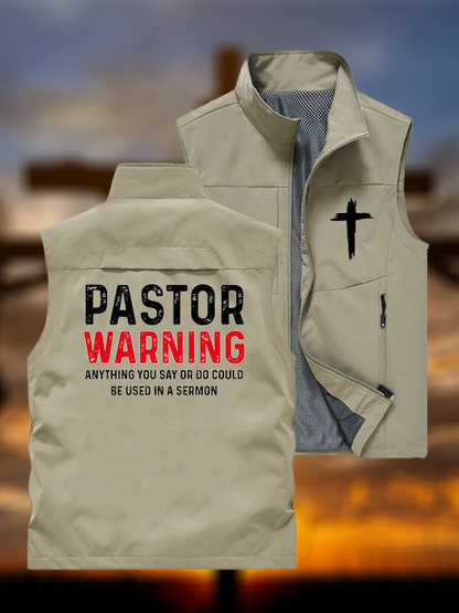 Pastor Warning Anything You Say or Do Could Be Used in a Sermon Jesus God Christian Outdoor Quick-dry Vest