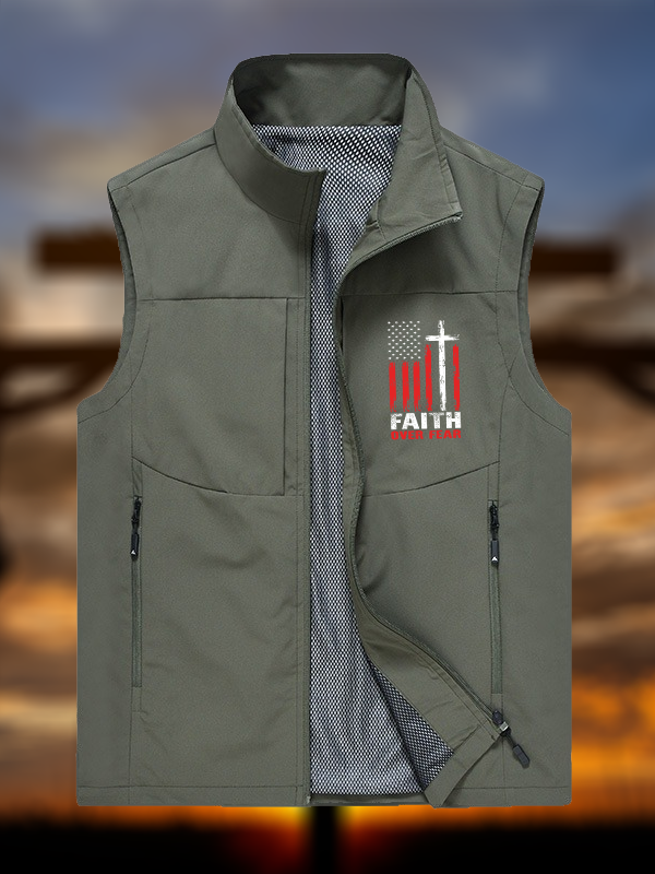 Faith Over Fear Flag Jesus God Christian Outdoor Quick-dry Vest