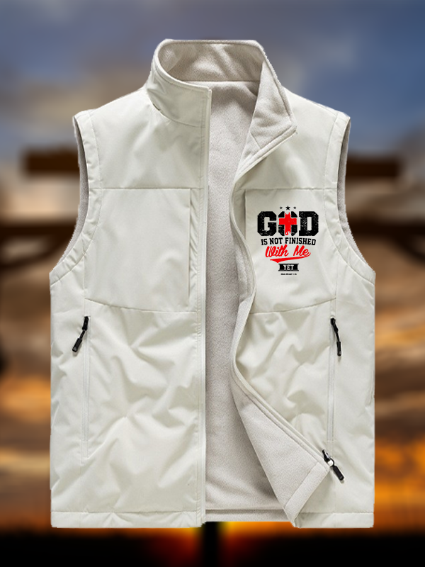 God Is Not Finished With Me Philippians 1:5 Jesus God Christian Reversible Outdoor Fleece-Lined Multi-Pocket Vest