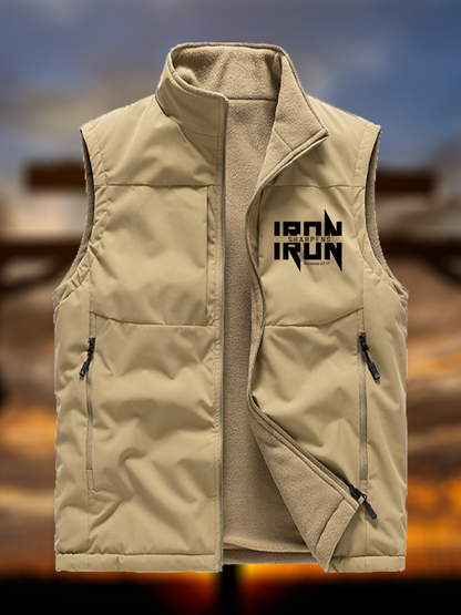 IRON SHARPENS IRON Proverbs 27:17 Jesus God Christian Reversible Outdoor Fleece-Lined Multi-Pocket Vest