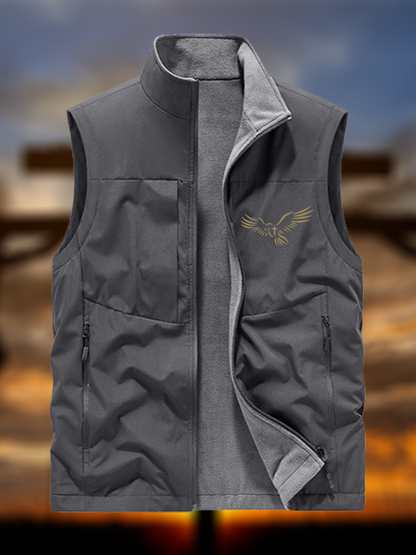 Wings Like Eagles Jesus God Christian Reversible Outdoor Fleece-Lined Multi-Pocket Vest