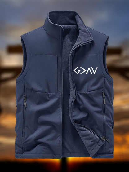 God Is Greater Than The Highs And Lows  Jesus God Christian Reversible Outdoor Fleece-Lined Multi-Pocket Vest