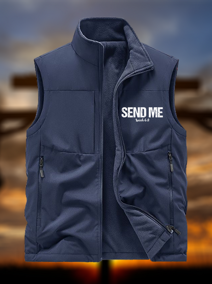 Isaiah 6:8 - SEND ME  Jesus God Christian Reversible Outdoor Fleece-Lined Multi-Pocket Vest