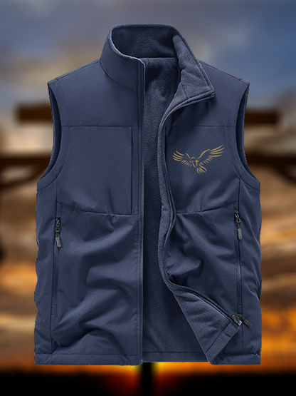 Wings Like Eagles Jesus God Christian Reversible Outdoor Fleece-Lined Multi-Pocket Vest