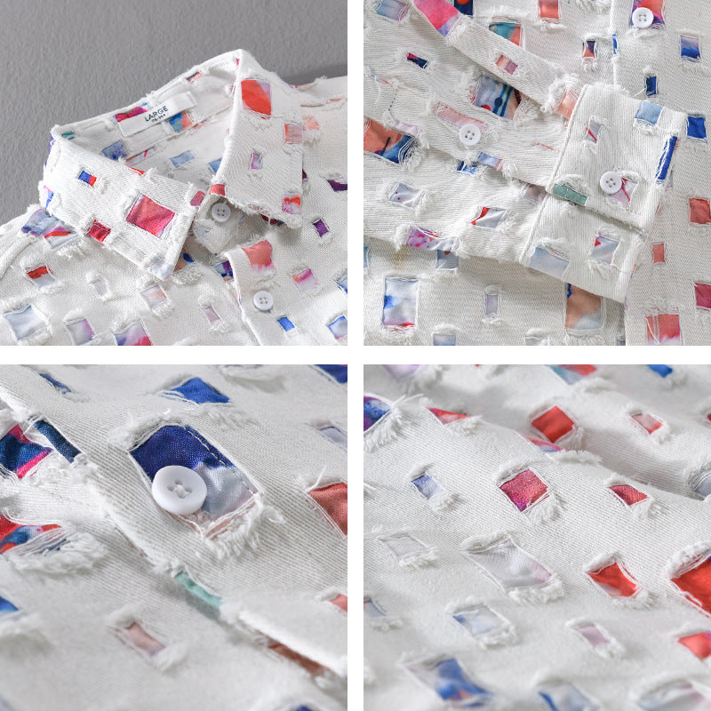 Men’s Casual Geometric Print Button-Up Shirt