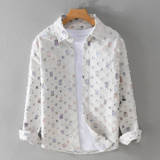 Men’s Casual Geometric Print Button-Up Shirt