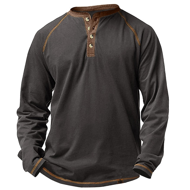 Men's Casual Long Sleeve聽Plain Henley Shirt