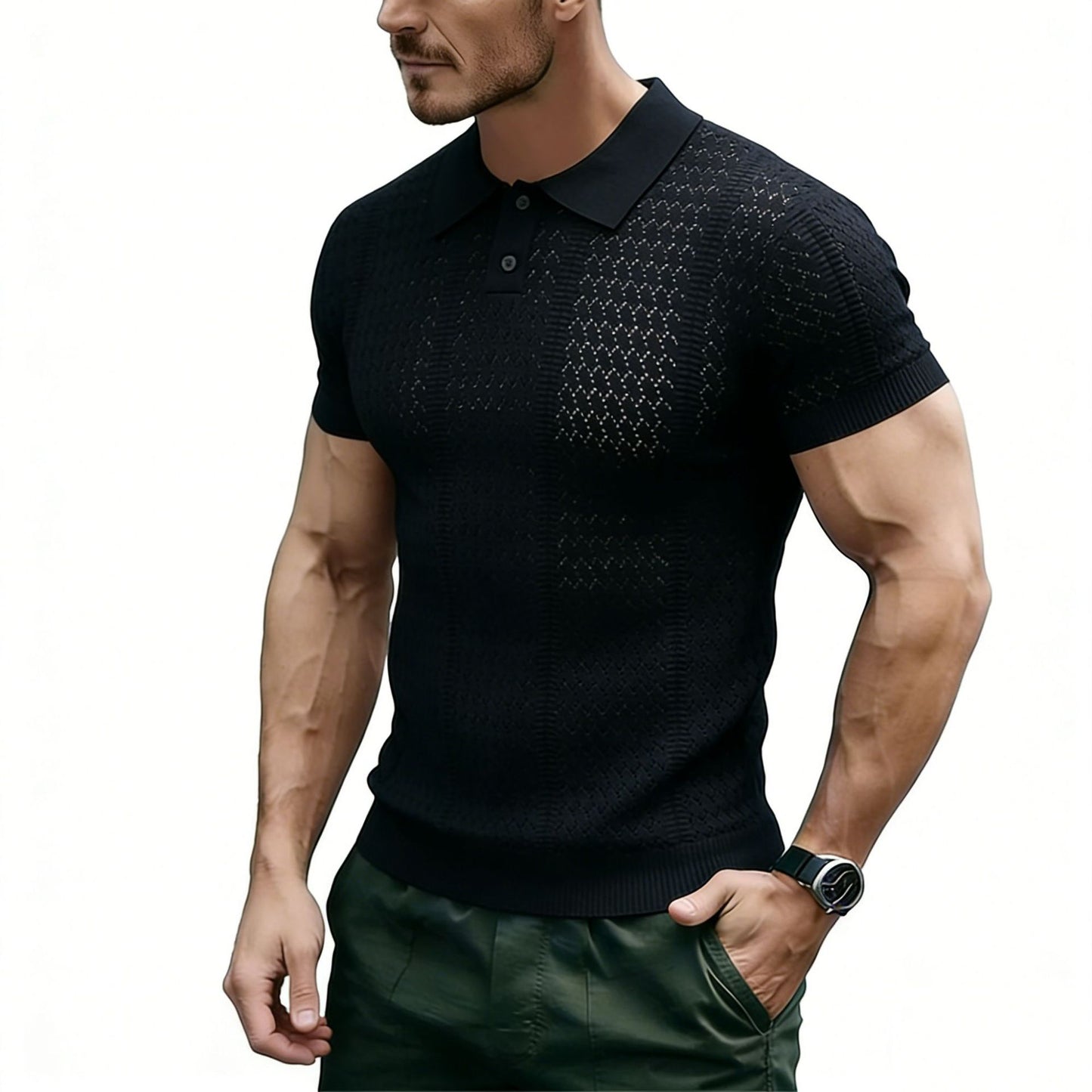 Men's Textured Knit Polo Shirt
