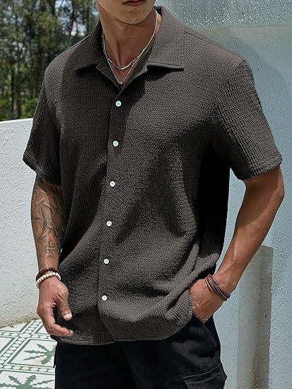 Men's Oversized Textured Button Shirt