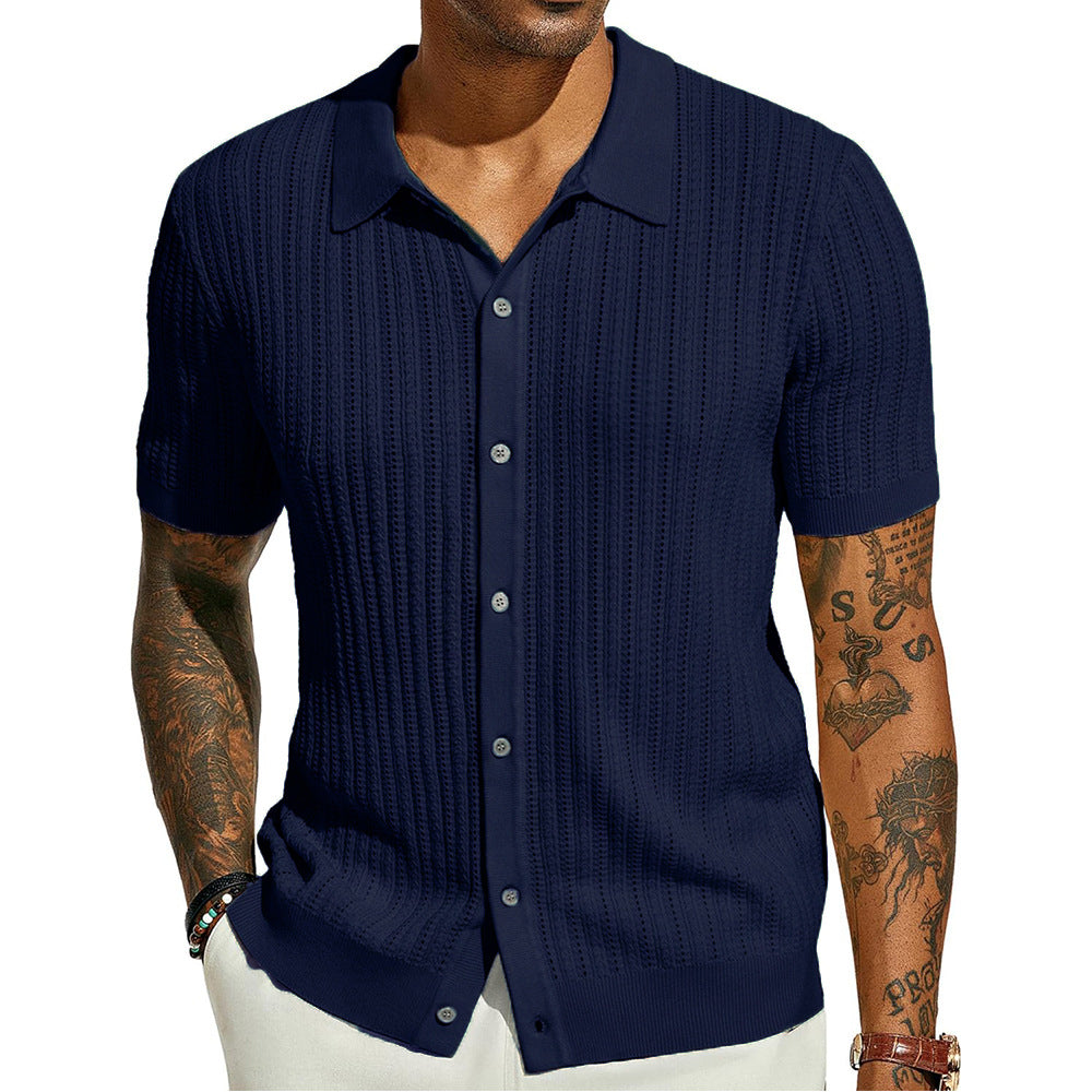 Breathable Hollow Knit Polo Shirt