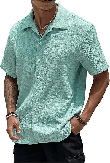 Men's Oversized Textured Button Shirt