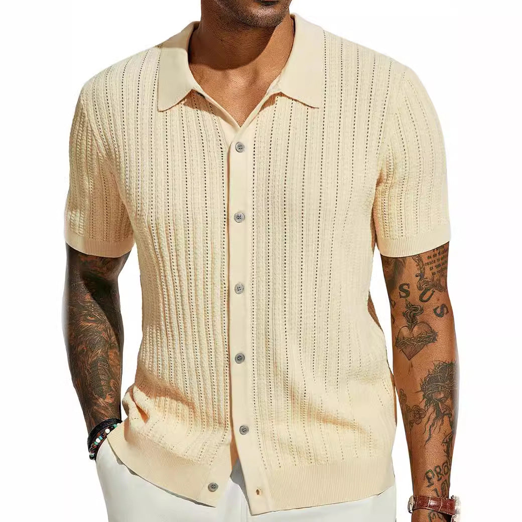 Breathable Hollow Knit Polo Shirt