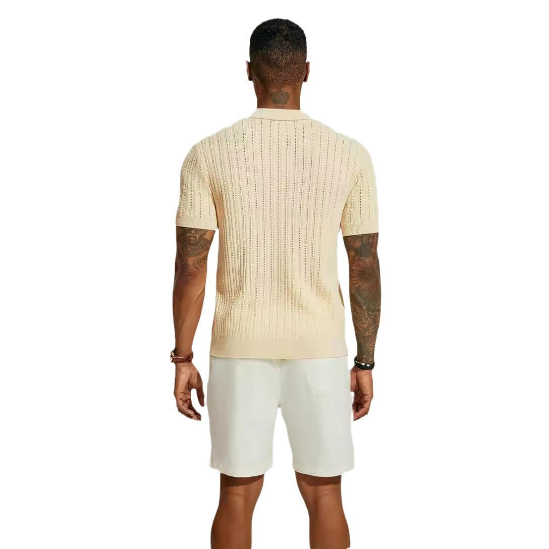 Breathable Hollow Knit Polo Shirt
