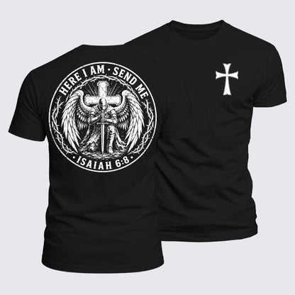 Luxe Mercerized Cotton Tee - Here I Am Send Me Isaiah 6:8 Knight Templar Crusader