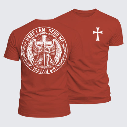 Luxe Mercerized Cotton Tee - Here I Am Send Me Isaiah 6:8 Knight Templar Crusader