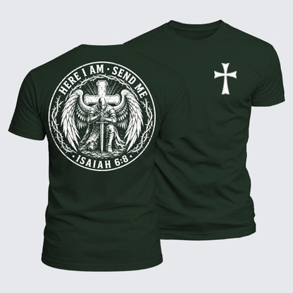 Luxe Mercerized Cotton Tee - Here I Am Send Me Isaiah 6:8 Knight Templar Crusader