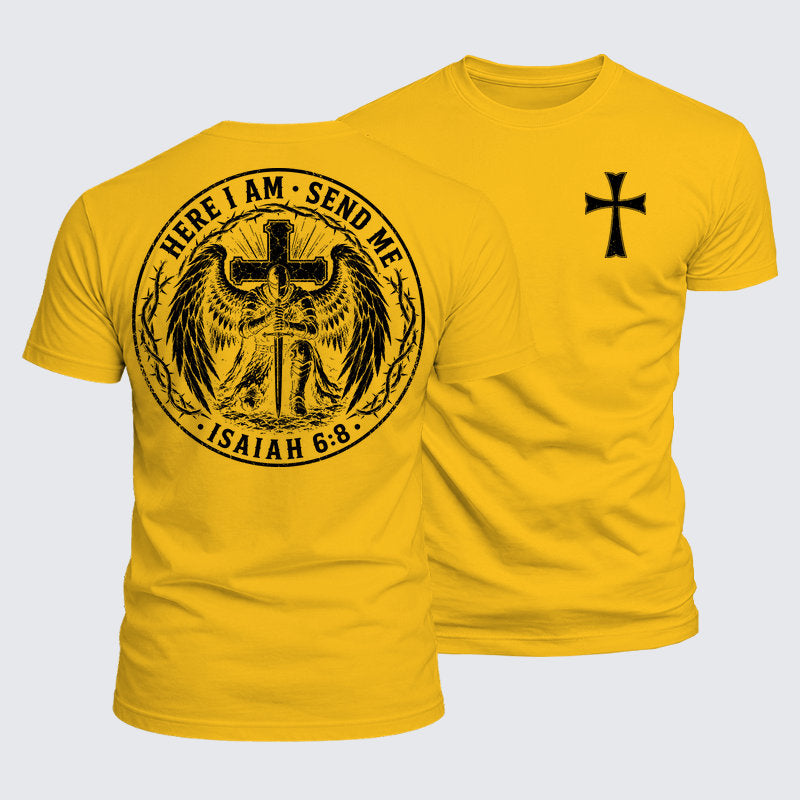 Luxe Mercerized Cotton Tee - Here I Am Send Me Isaiah 6:8 Knight Templar Crusader