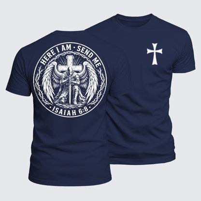Luxe Mercerized Cotton Tee - Here I Am Send Me Isaiah 6:8 Knight Templar Crusader
