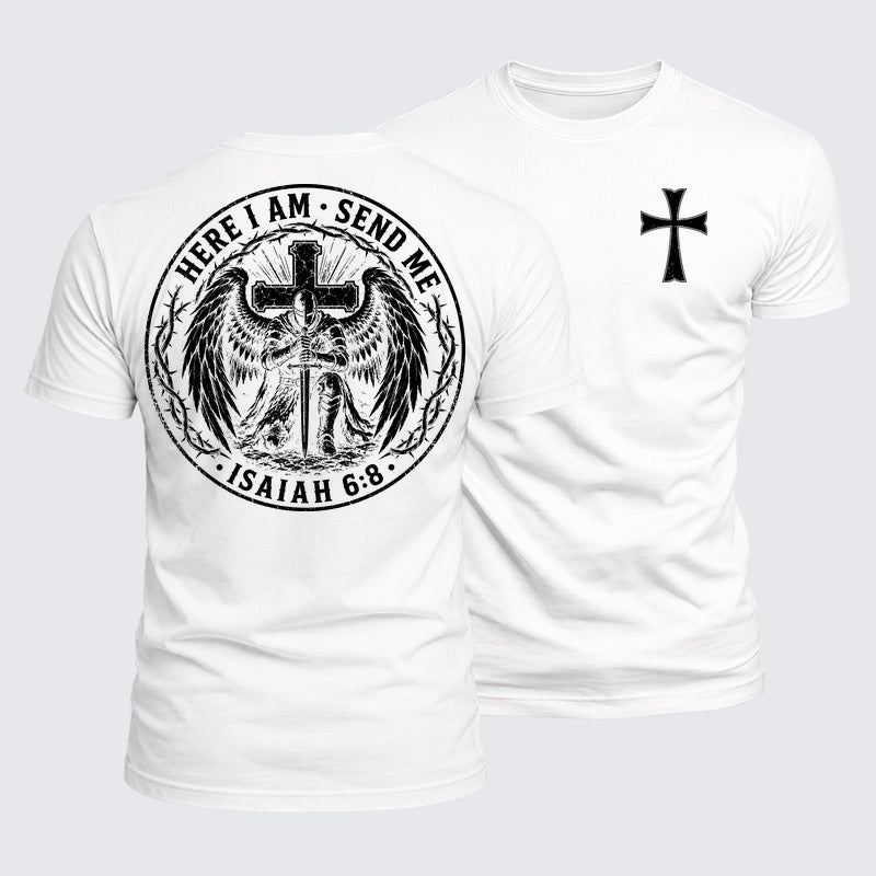 Luxe Mercerized Cotton Tee - Here I Am Send Me Isaiah 6:8 Knight Templar Crusader