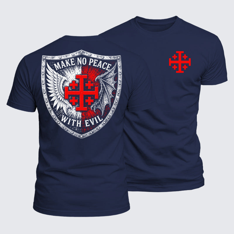 Luxe Mercerized Cotton Tee - Make No Peace with Evil Jerusalem Cross