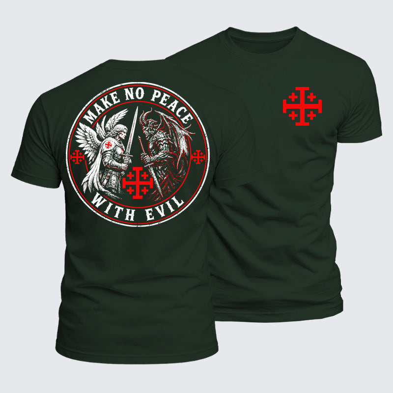Luxe Mercerized Cotton Tee - Make No Peace with Evil  Jerusalem Cross