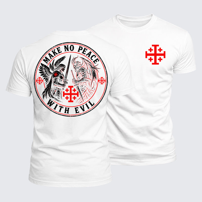 Luxe Mercerized Cotton Tee - Make No Peace with Evil  Jerusalem Cross