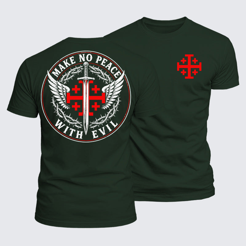 Luxe Mercerized Cotton Tee - Make No Peace with Evil  Jerusalem Cross