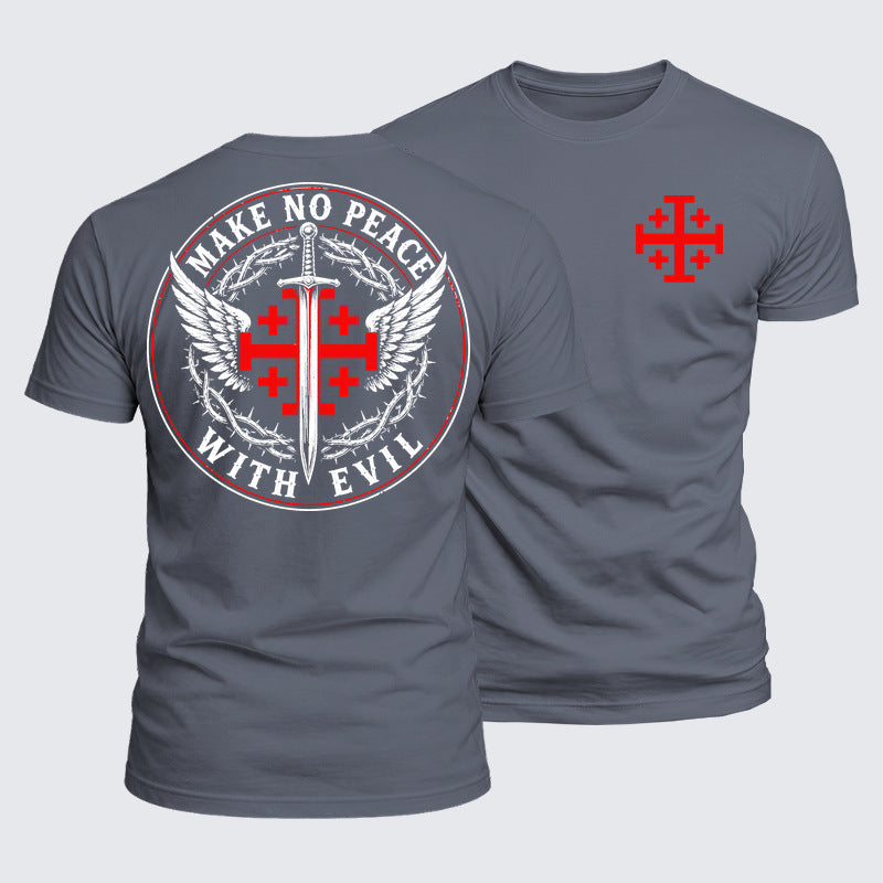 Luxe Mercerized Cotton Tee - Make No Peace with Evil  Jerusalem Cross