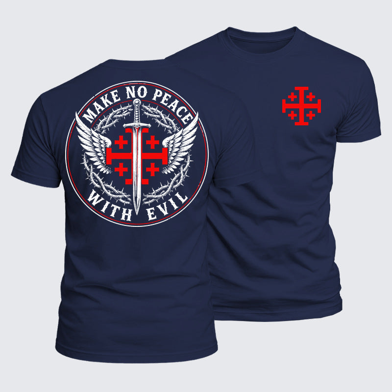 Luxe Mercerized Cotton Tee - Make No Peace with Evil  Jerusalem Cross