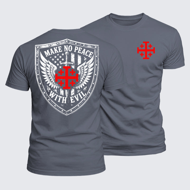 Luxe Mercerized Cotton Tee - Make No Peace with Evil Jerusalem Cross